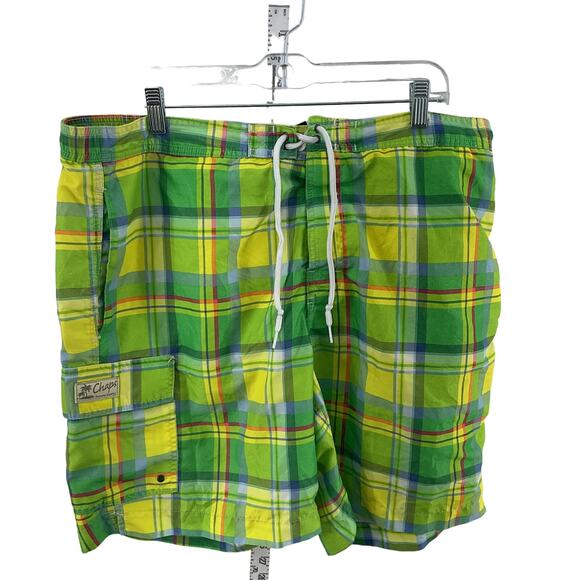 Chaps Men's Green/Yellow Plaid Drawstring Swim Trunks Size 2XL